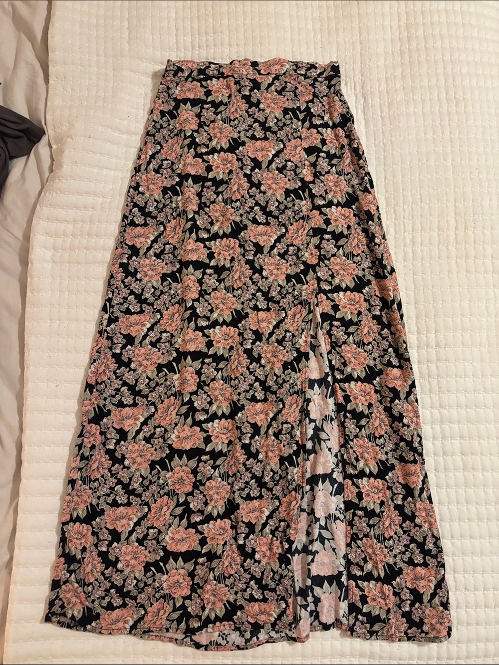 American Eagle Outfitters Black Maxi Skirt with Pink Floral Print
